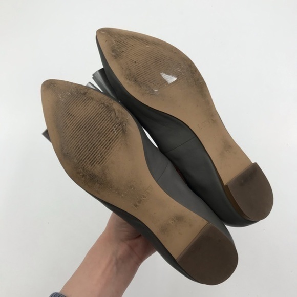 J. Crew Factory Matte Grey Silver Bow Point Toe Emery Ballet Shoes Size 6.5 - Picture 8 of 9